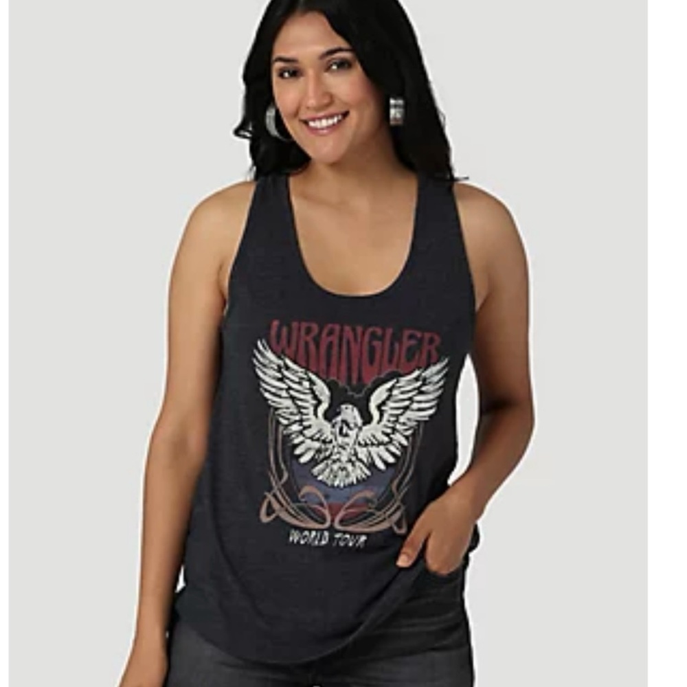 Wrangler Dark Gray Swooping Eagle 🦅 Racerback Tank Top, Relaxed Fit, Size L, EUC
